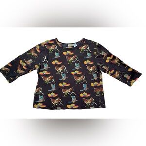 Collections Etc. Women’s Black 3/4 Sleeve Cotton Cowgirl Bling T-shirt Size L